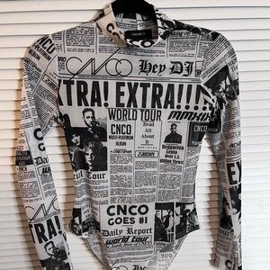 News printed long sleeve one piece